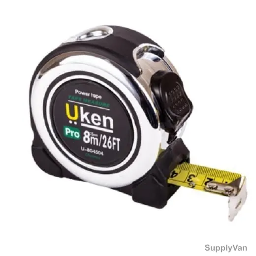 Uken Measuring Tape, U8G4504, 25MM, 8 Mtrs, Metric/Imperial, Steel, Black