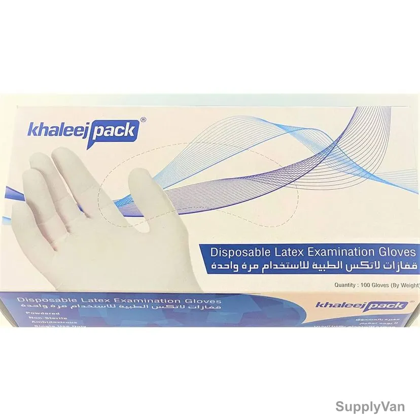 Khaleej Pack Disposable Latex Examination Gloves, LG-PS, Powdered, Small, White, 100 Pcs/Pack