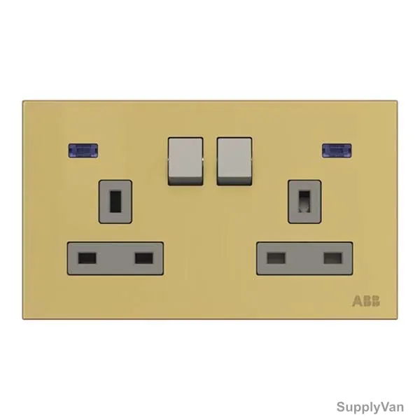 ABB Double Pole Switched Socket With LED, AM240147-MG, Millenium, 2 Gang, 13A, Matt Gold — image 1