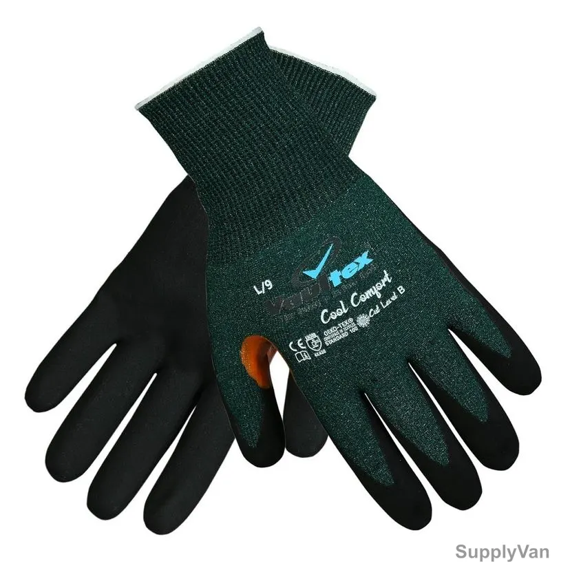 Vaultex Nitrile Foam Coated Gloves With Thumb Crotch, Nylon, XL, Black/Green