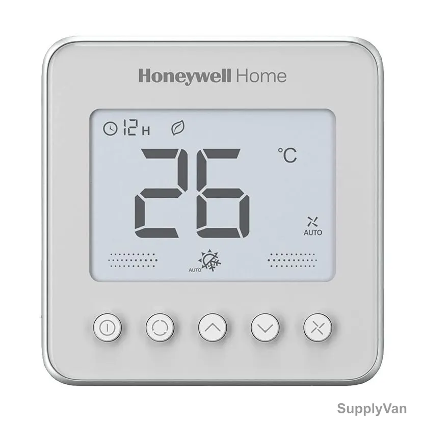 Honeywell Fan Coil Control Digital Thermostat, TF428WN, LCD, 220/230VAC, On-Off Control, White — image 1