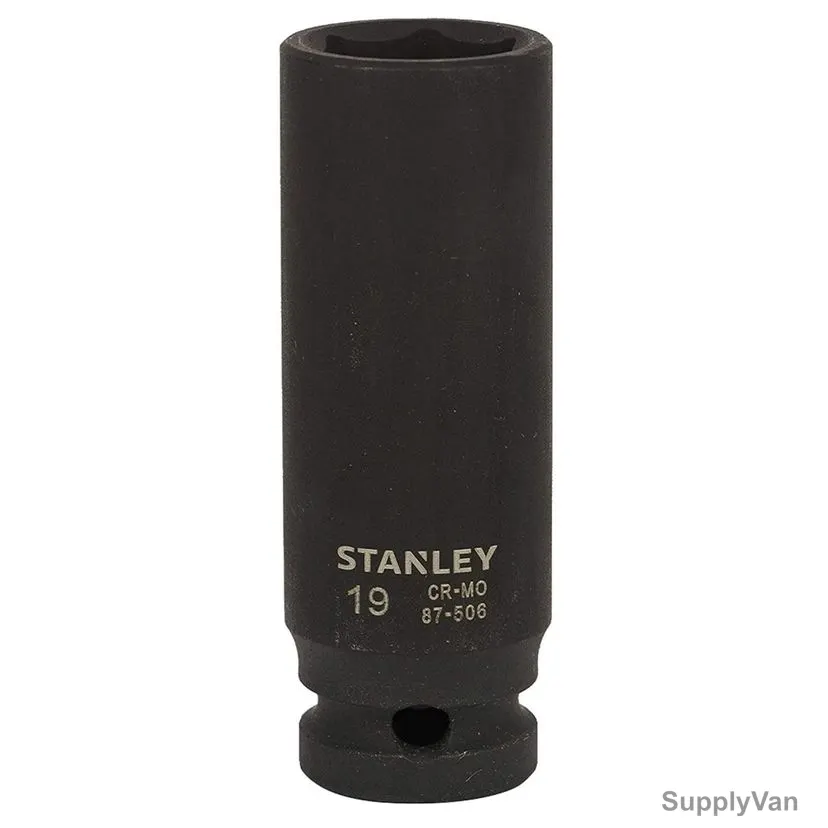 Stanley 6 Point Impact Deep Socket, STMT87506-8B, 1/2 Inch Drive, 19MM