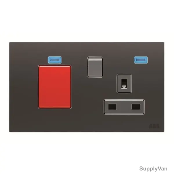 ABB Double Pole Switched Socket W/ Cooker Control Unit, AM118147-SB, Millenium, 1 Gang, 13A, Silk Black