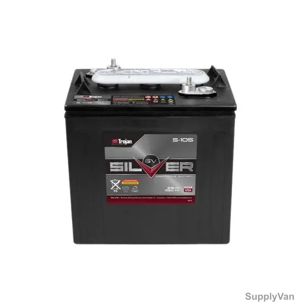 Trojan Deep-Cycle Flooded Lead Acid Battery With Master Vent, S-105, 6V, 215Ah, Black