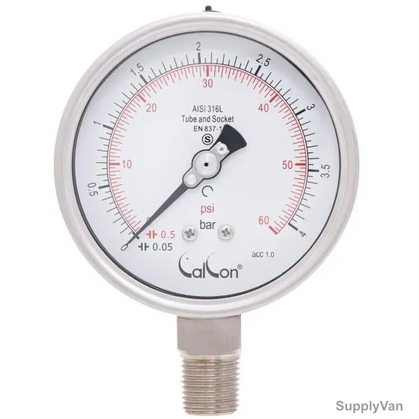 Calcon Pressure Gauge, CC20A, 100MM, 1/2 Inch, NPT, 0-4 Bar