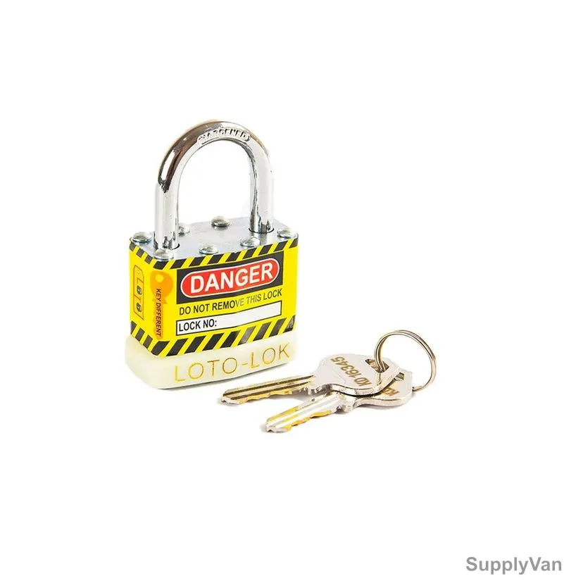 Loto-Lok Two Point Traceability Lockout Padlock, 2PTPSWKDS24, Chrome Plated Steel, 24 x 6MM, Yellow/White