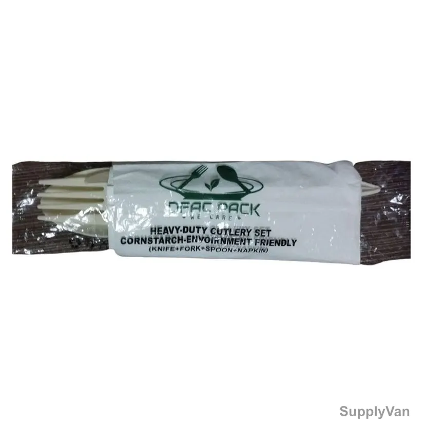 Dfac Pack Heavy Duty Cornstarch Cutlery Set With 2 Ply Napkin, 400 Pcs/Carton
