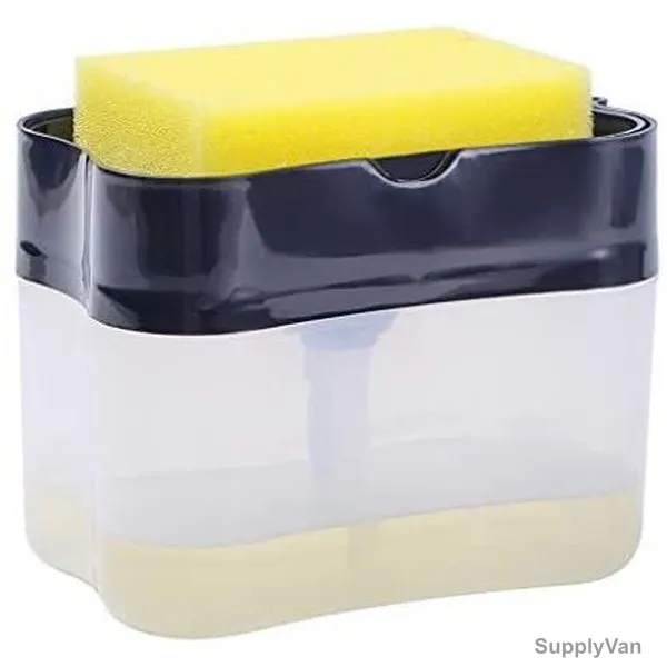 2 In 1 Soap Dispenser With Sponge Holder, ABS, 13.5 x 12CM, Black/Clear — image 1