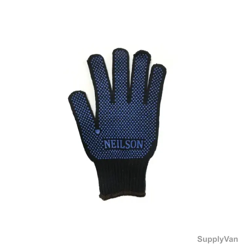 Neilson Double Sided Dotted Knit Gloves, NBD, Cotton, Cut Level 2, Size10, Black/Blue, 12 Pair/Pack