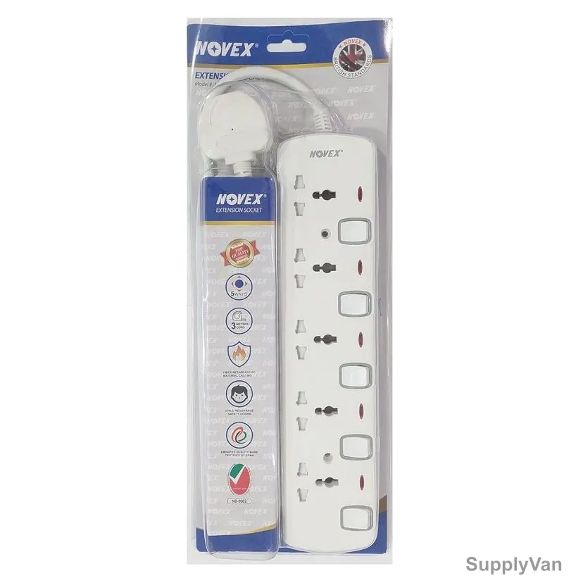 Novex Extension Socket, N-D105-3M, Polycarbonate, 3250W, 5 Outlets, 13A, 3 Mtrs Cable Length, White — image 1