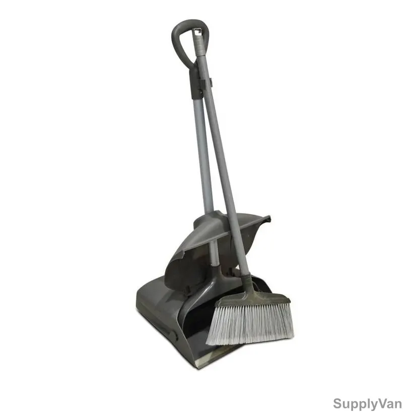 Akc Long Handle Upright Broom and Dustpan Set, DP17, Plastic, Black