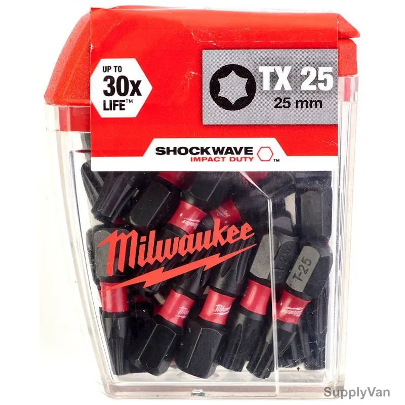 Milwaukee Impact Duty Screwdriving Bit Set, 4932430880, Shockwave, TX25 x 25MM, 25 Pcs/Set
