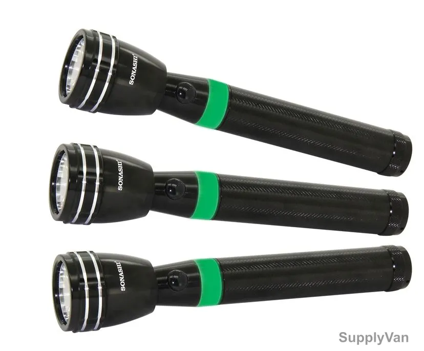 Sonashi Rechargeable LED Flashlight, SLT-3211, 3W, Black, 3 Pcs/Pack