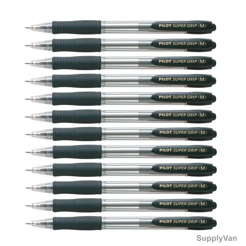 Pilot Retractable Ballpoint Pen, BPGP-10R-M-B, Super Grip, 1MM, Black, PK12