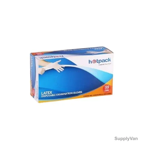 Hotpack Powdered Latex Gloves, PFLGL, Large, White, 100 Pcs/Pack