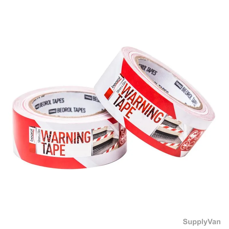 Beorol Warning Tape, SZOCB, 50 x 33 Mtrs, Red/White — image 1