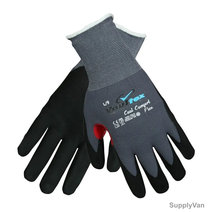 Vaultex Nitrile Foam Coated Gloves With Thumb Crotch, CAB, Nylon, L, Black/Grey