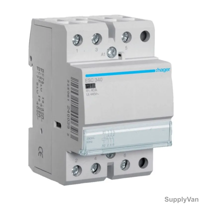 Hager Contactor, ESC340, 3P, 230V, 40A