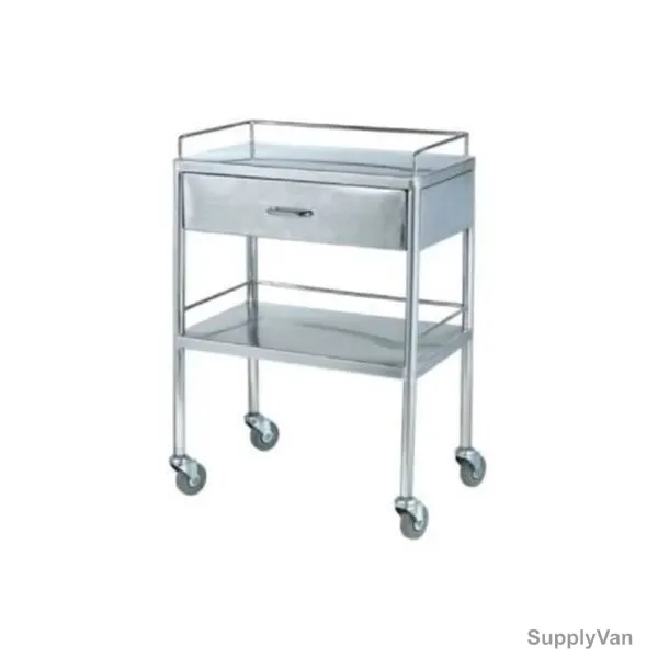 Cl Medical Medical Dressing Trolley With Drawer, SUS-63057D, Stainless Steel, 2 Shelves, 360 Deg
