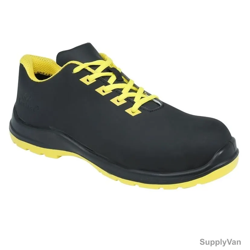 Vaultex Low Ankle Steel Toe Safety Shoes, RHM, Leather, Size38, Black/Neon Yellow