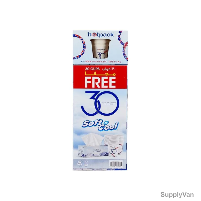 Soft n Cool Facial Tissue With Free 30 x 6.5 Oz Cups, 2 Ply, 200 Sheets, 5 Box/Carton — image 1