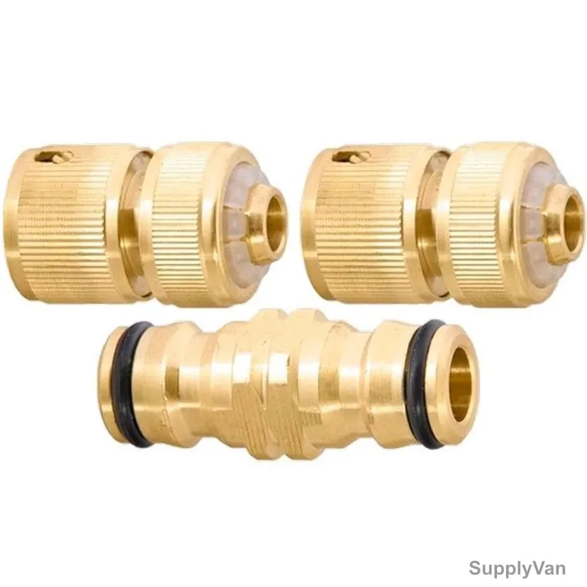 Palisad Hose Connector Set, 662108, Aquastop, Brass, 1/2 Inch, 3 Pcs/Set