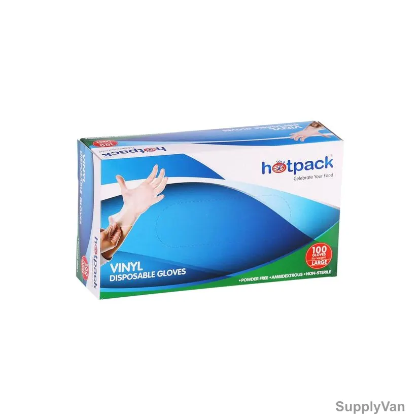 Hotpack Powder Free Vinyl Gloves, VGLPF, Large, White, 100 Pcs/Pack