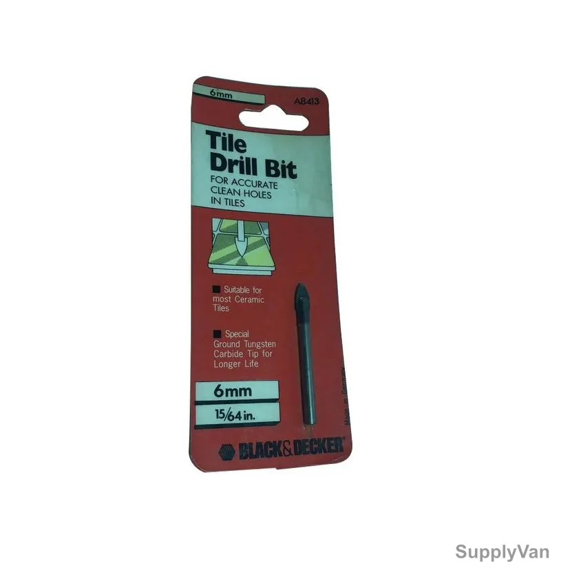 Black and Decker Glass and Tile Drill Bit, A8413, Tungsten Carbide, 6 x 56MM