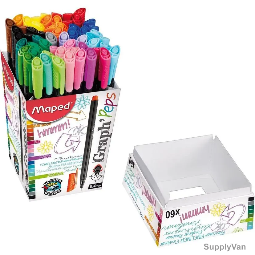 Maped Fineliner Pen, MD-749161, GraphPeps, 0.4MM Tip, Assorted Colors, 60 Pcs/Set