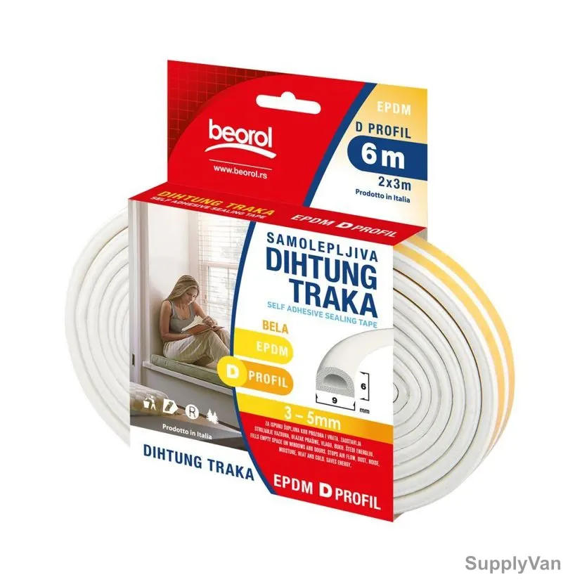 Beorol D Profile Seal Strip, DBE6, 2x3 Mtrs, White