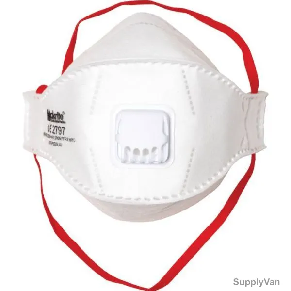 Makrite NR Respiratory Mask With Valve, FIT-P3DSLAV, FIT Comfort Series, Polypropylene, FFP3, M/L, White, 15 Pcs/Pack
