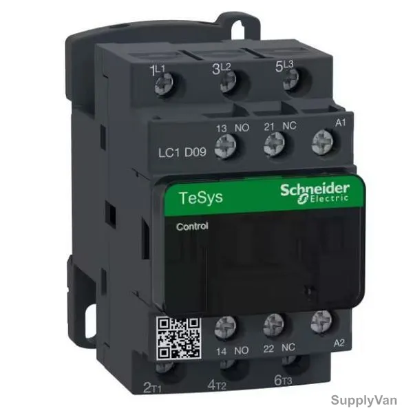 Schneider Electric Contactor, LC1D09M7, TeSys D, 3 Pole, 220/440VAC, 9A, 3 NO, IP20