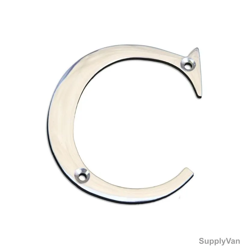 Chrome Plated House Door Letter "C", KT-1993, 2 Inch, Aluminium, Silver