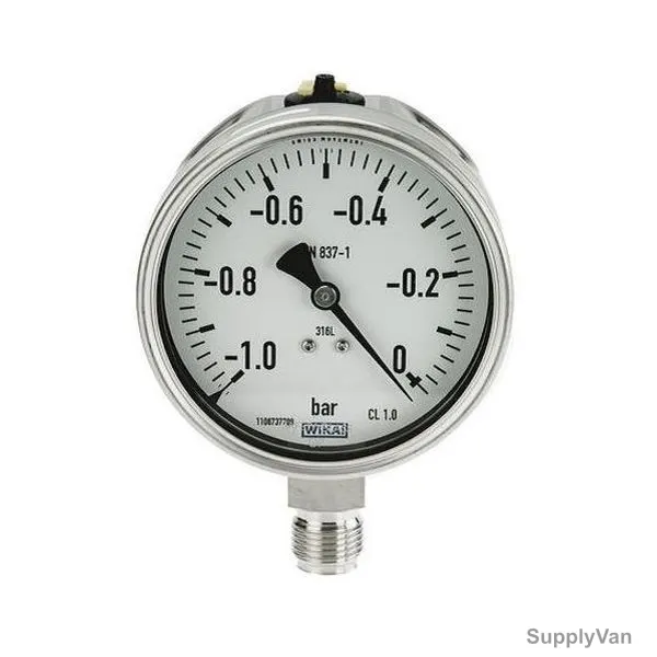 Wika Bourdon Tube Pressure Gauge, 232-50-100, Stainless Steel, -1 to 0 Bar