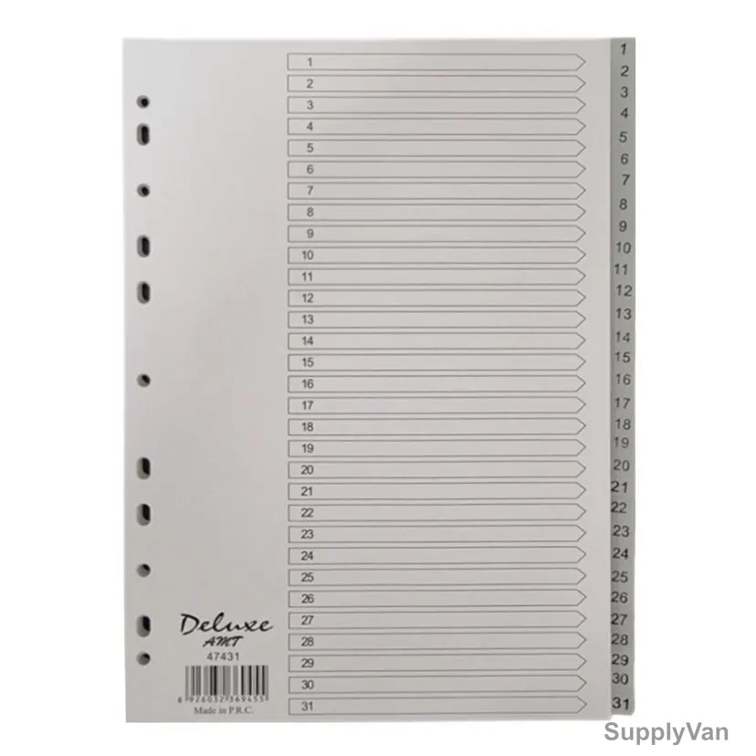 Deluxe Divider With 1-31 Numbers, 47431, PVC Plastic, A4, Grey