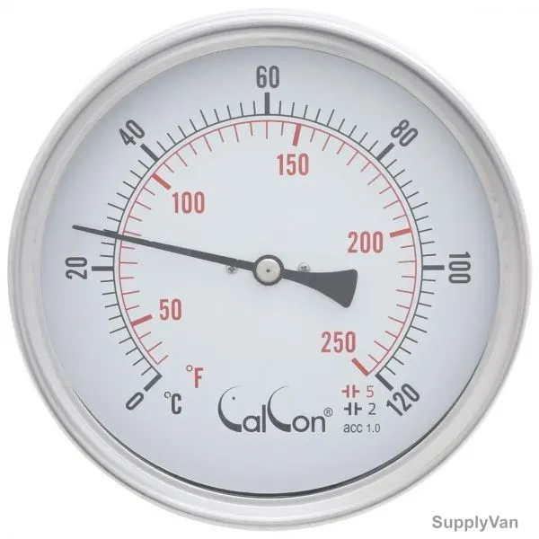 Calcon Bi-Metal Temperature Gauge, CCTE18, 125x400MM, 1/2 Inch, NPT, 0-120 Deg. C