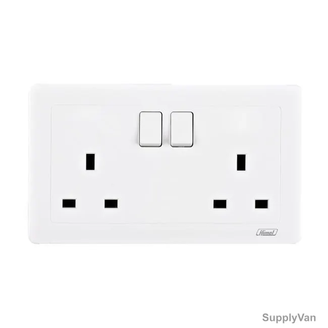 Himel Double Switched Socket Outlet, HWDP213ASS, Prime V2, 250V, 2 Gang, 13A