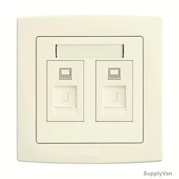 ABB Telephone Socket, AC332-82, Concept BS, 2 Gang, CAT 5e 8P UTP, RJ45, Ivory White