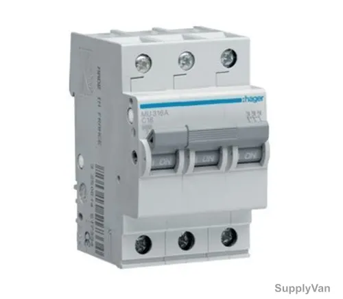 Hager Miniature Circuit Breaker, MCN316, 3P, Curve C, 16A