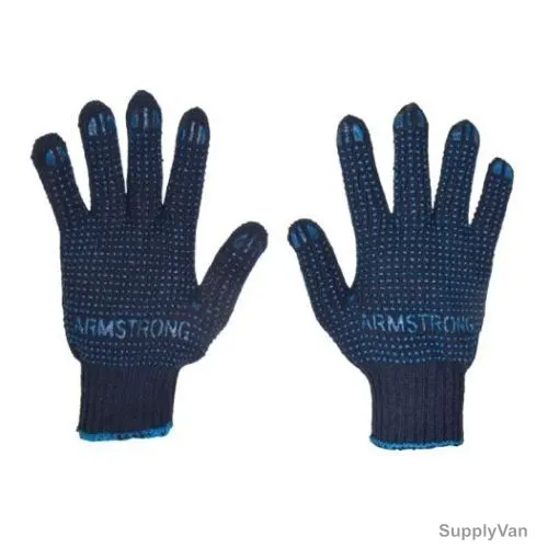 Armstrong Double Side Dotted Gloves, MRS, Cotton, Navy Blue, 12 Pcs/Pack