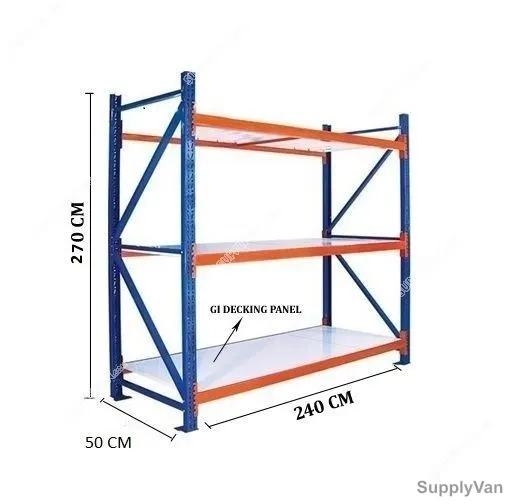 AST Heavy Duty Shelving, 3 Shelves, 270CM, Blue and Orange
