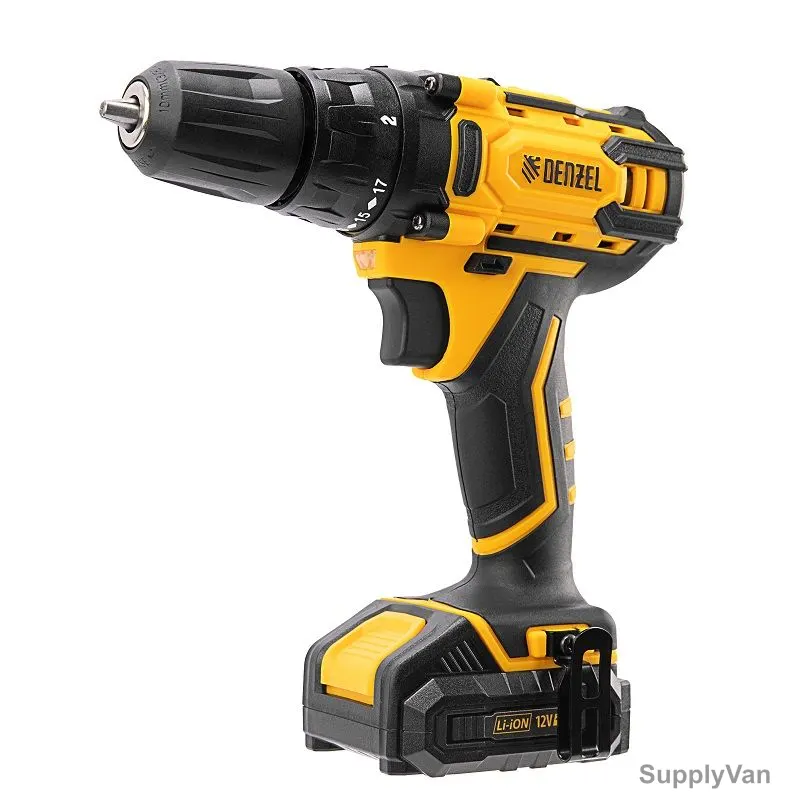 Denzel Cordless Drill/Driver Set, CDL-12-02BM, 12V, Li-Ion, 17+1 Torque Setting, 0-400/0-1450 RPM, 4 Pcs/Set — image 1