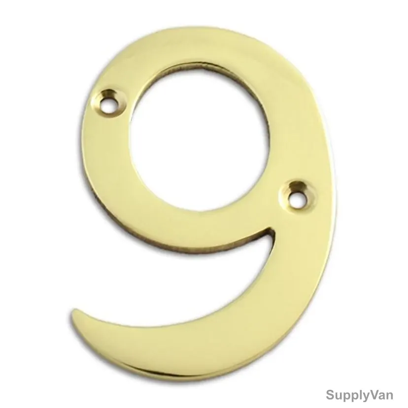 Brass Plated House Door Number "9", KT-1760, 2 Inch, Aluminium, Gold