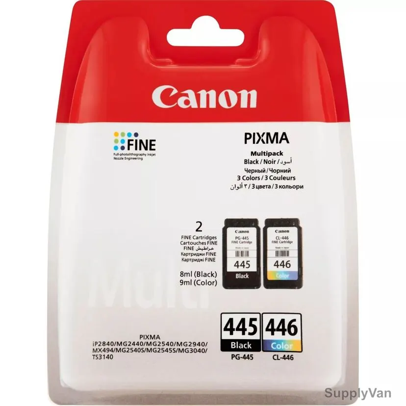 Canon Ink Cartridge Set, PG-445-plus-CL-446, Black/Tri-Color