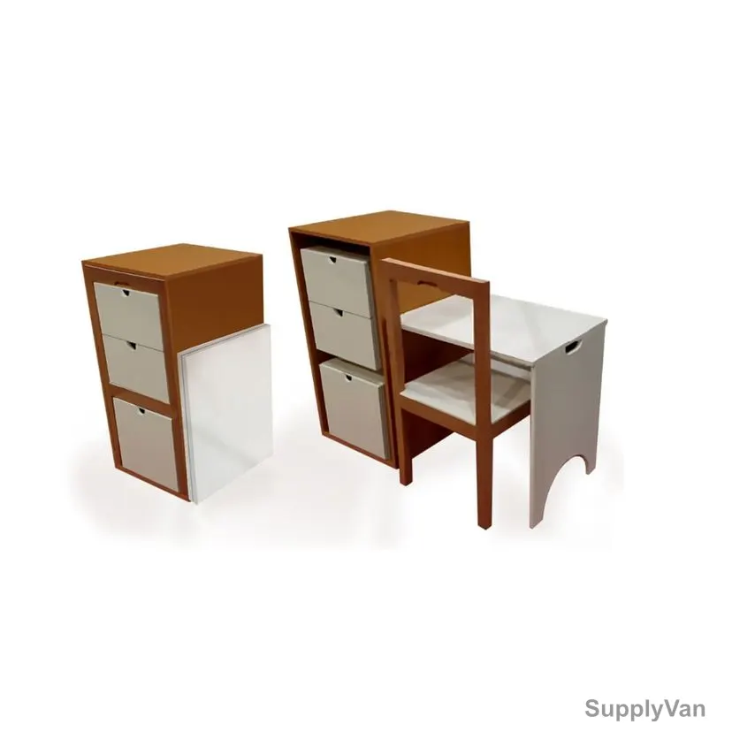 Foldaway Desk With Chair and Storage, 100 x 130CM, Brown and White — image 1