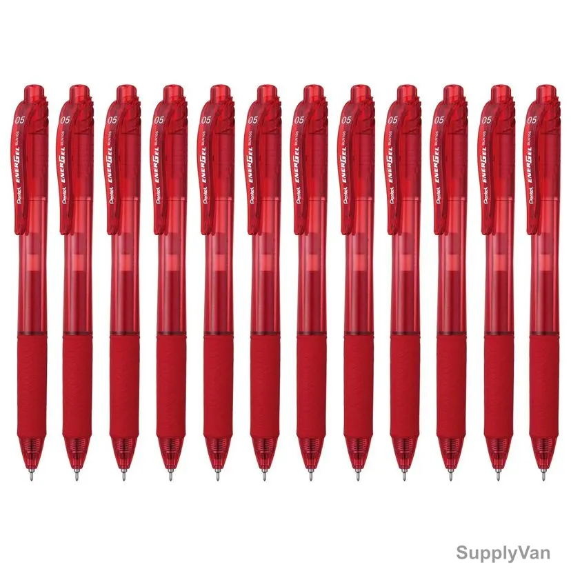 Pentel Energel-X Needle Gel Roller Pen, PE-BLN105-BH, 0.5MM Tip, Red, 12 Pcs/Pack