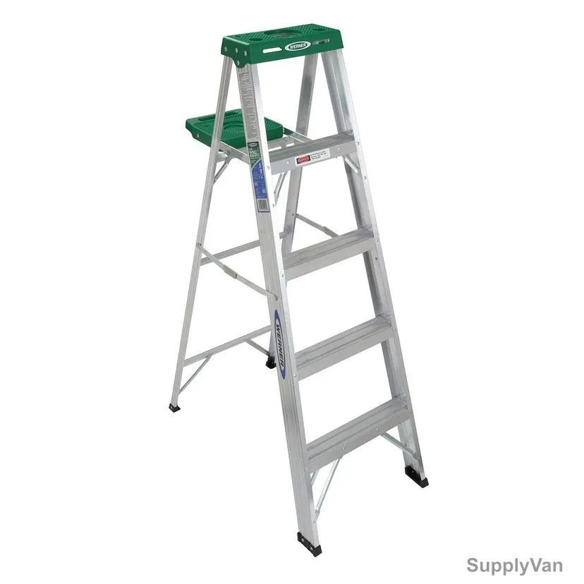 Werner Single Sided Step Ladder, 355, Aluminium, 5 Feet Height, 102 Kg Weight Capacity