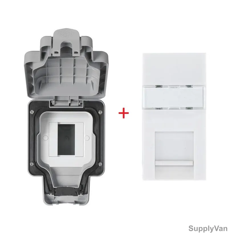 Mk Weatherproof Data/Telecom Enclosure With Euro Module Data Socket Outlet, K56423GRY+K5846SAWHI, Masterseal Plus, IP66, Grey, 2 Pcs/Set