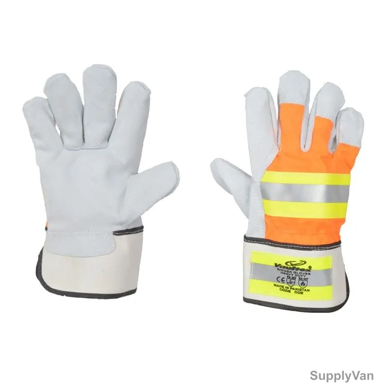 Vaultex Single Palm Leather Rigger With Reflective, Gloves, COE, White/Orange, 12 Pcs/Pack