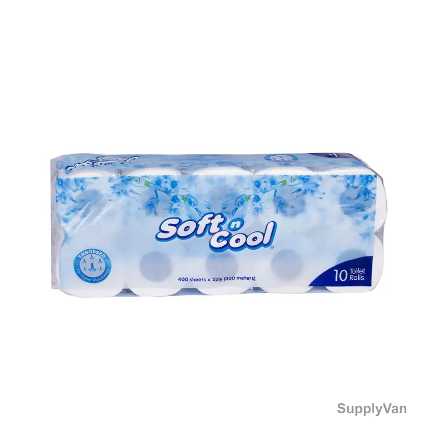 Soft n Cool Toilet Tissue Roll, SNCTR400, 2 Ply, 400 Sheets, White, 10 Rolls/Carton — image 1